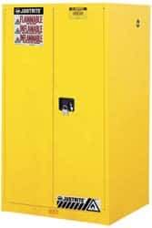 Justrite - 2 Door, 2 Shelf, Yellow Steel Standard Safety Cabinet for Flammable and Combustible Liquids - 65" High x 34" Wide x 34" Deep, Manual Closing Door, 3 Point Key Lock, 60 Gal Capacity - Apex Tool & Supply