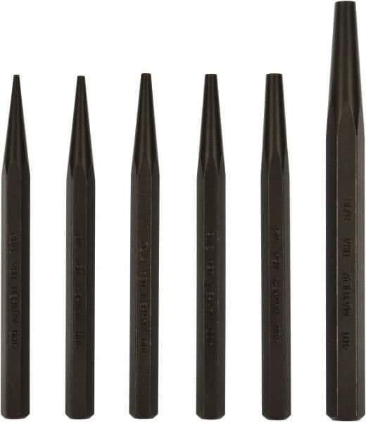 Mayhew - 6 Piece, 3/32 to 5/16", Starter Punch Set - Hex Shank, Steel, Comes in Pouch - Apex Tool & Supply