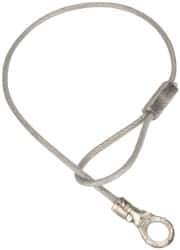 Made in USA - 6" Long, Steel Cable Loop & Eye End, Quick Release Pin Lanyard - 3/64" Cable Diam, #10 Hole Diam, Nylon Cable, Galvanized Finish - Apex Tool & Supply