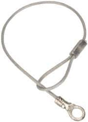 Made in USA - 6" Long, Steel Cable Loop & Eye End, Quick Release Pin Lanyard - 3/64" Cable Diam, #10 Hole Diam, Nylon Cable, Galvanized Finish - Apex Tool & Supply