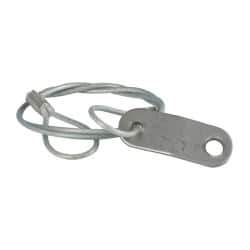 Made in USA - 18" Long, Steel Cable Loop & Tab with Hole End, Quick Release Pin Lanyard - 3/64" Cable Diam, 13/64" Hole Diam, Nylon Cable, Galvanized Finish - Apex Tool & Supply