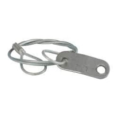 Made in USA - 18" Long, Steel Cable Loop & Tab with Hole End, Quick Release Pin Lanyard - 3/64" Cable Diam, 13/64" Hole Diam, Nylon Cable, Galvanized Finish - Apex Tool & Supply