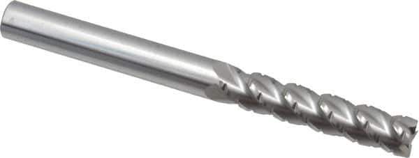 Accupro - 3/8" Diam, 1-3/4" LOC, 4 Flute Solid Carbide Roughing & Finishing Square End Mill - Uncoated, 4" OAL, 3/8" Shank Diam, Straight Shank, 40° Helix, Centercutting, Extra Long Length - Apex Tool & Supply