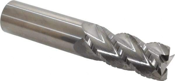 Accupro - 1" Diam, 2-1/4" LOC, 4 Flute Solid Carbide Roughing & Finishing Square End Mill - Uncoated, 5" OAL, 1" Shank Diam, Straight Shank, 40° Helix, Centercutting, Long Length - Apex Tool & Supply