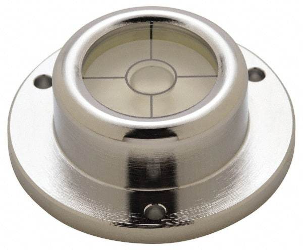 Geier & Bluhm, Inc. - 1-3/4 Inch Base Diameter x 0.63 Inch Overall Height, 1 Circle, Brass Bull's Eye Circular Level - 0.315 Inch Vial Diameter, 13/16 Inch Inner Diameter, 0.12 Inch Mounting Hole Diameter, 0.1 Inch Sensitivity, -40 to 160°F, Cross Lines - Apex Tool & Supply
