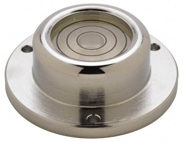 Geier & Bluhm, Inc. - 1-3/4 Inch Base Diameter x 0.63 Inch Overall Height, 3 Circles, Brass Bull's Eye Circular Level - 0.3 Inch Vial Diameter, 13/16 Inch Inner Diameter, 0.12 Inch Mounting Hole Diameter, 30 min Sensitivity, -40 to 150°F - Apex Tool & Supply
