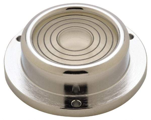 Geier & Bluhm, Inc. - 2-1/4 Inch Base Diameter x 0.69 Inch Overall Height, 4 Circles, Brass Bull's Eye Circular Level - 0.575 Inch Vial Diameter, 1-5/16 Inch Inner Diameter, 0.136 Inch Mounting Hole Diameter, 60 min Sensitivity, -40 to 165°F - Apex Tool & Supply