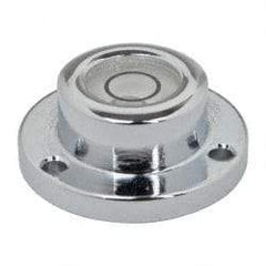 Geier & Bluhm, Inc. - 3/4 Inch Base Diameter x 0.31 Inch Overall Height, 1 Circle, Brass Bull's Eye Circular Level - 0.18 Inch Vial Diameter, 5/16 Inch Inner Diameter, 0.076 Inch Mounting Hole Diameter, 0.1 Inch Sensitivity, -40 to 165°F - Apex Tool & Supply