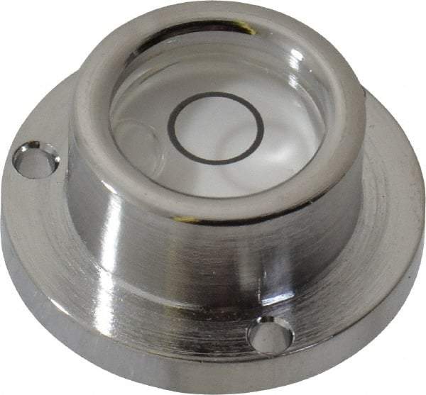 Geier & Bluhm, Inc. - 1 Inch Base Diameter x 0.44 Inch Overall Height, 1 Circle, Brass Bull's Eye Circular Level - 0.22 Inch Vial Diameter, 1/2 Inch Inner Diameter, 0.093 Inch Mounting Hole Diameter, 0.1 Inch Sensitivity, -40 to 165°F - Apex Tool & Supply