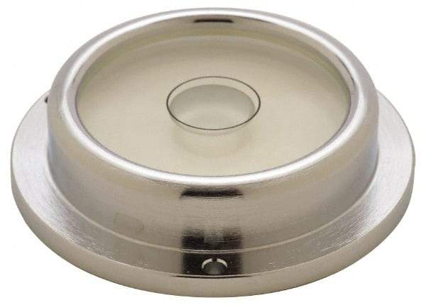 Geier & Bluhm, Inc. - 2-3/4 Inch Base Diameter x 0.69 Inch Overall Height, 1 Circle, Brass Bull's Eye Circular Level - 5/8 Inch Vial Diameter, 1-13/16 Inch Inner Diameter, 0.14 Inch Mounting Hole Diameter, 0.1 Inch Sensitivity, -40 to 150°F - Apex Tool & Supply