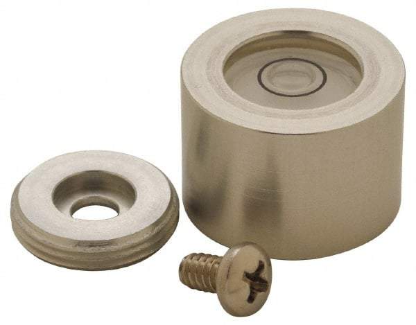 Geier & Bluhm, Inc. - 13/16 Inch Base Diameter x 0.56 Inch Overall Height, 1 Circle, Aluminum Bull's Eye Circular Level - 0.22 Inch Vial Diameter, 1/2 Inch Inner Diameter, 0.1 Inch Sensitivity, -40 to 150°F - Apex Tool & Supply