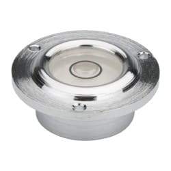 Geier & Bluhm, Inc. - 11/16 Inch Base Diameter x 0.41 Inch Overall Height, 1 Circle, Brass Bull's Eye Circular Level - 0.22 Inch Vial Diameter, 1/2 Inch Inner Diameter, 0.07 Inch Mounting Hole Diameter, 0.1 Inch Sensitivity, -40 to 165°F - Apex Tool & Supply