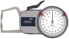 SPI - 10mm Max Measurement, 0.01mm Graduation, Outside Dial Caliper Gage - 35mm Leg Length, 0.02mm Accuracy - Apex Tool & Supply