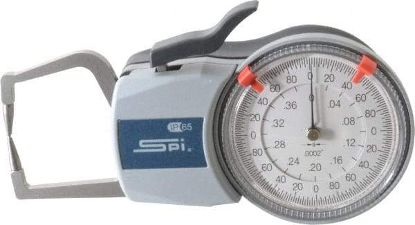 SPI - 0.4 Inch Max Measurement, 0.0002 Inch Graduation, Outside Dial Caliper Gage - 1.37 Inch Leg Length, 0.0008 Inch Accuracy - Apex Tool & Supply