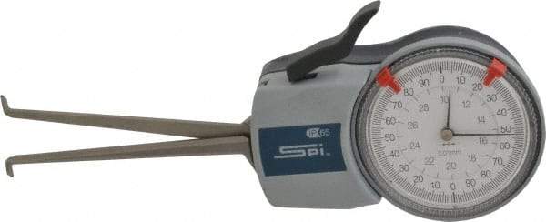 SPI - 10 to 30mm Inside Dial Caliper Gage - 0.01mm Graduation, 0.03mm Accuracy, 85mm Leg Length, 5.2mm Deep x 1.2mm Wide Groove, Ball Contact Points - Apex Tool & Supply