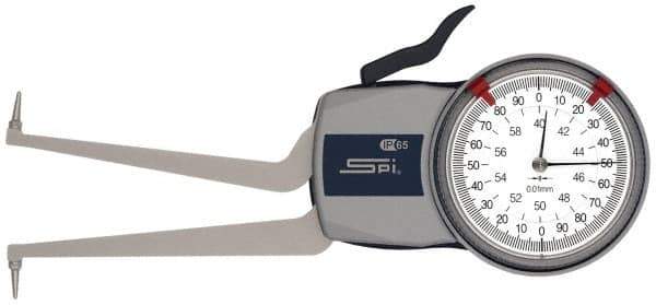 SPI - 40 to 60mm Inside Dial Caliper Gage - 0.01mm Graduation, 0.03mm Accuracy, 85mm Leg Length, 8.3mm Deep x 1.2mm Wide Groove, Ball Contact Points - Apex Tool & Supply