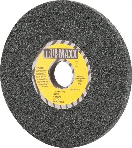 Tru-Maxx - 7" Diam x 1-1/4" Hole x 1/2" Thick, I Hardness, 60 Grit Surface Grinding Wheel - Silicon Carbide, Type 1, Medium Grade, 3,600 Max RPM, Vitrified Bond, No Recess - Apex Tool & Supply