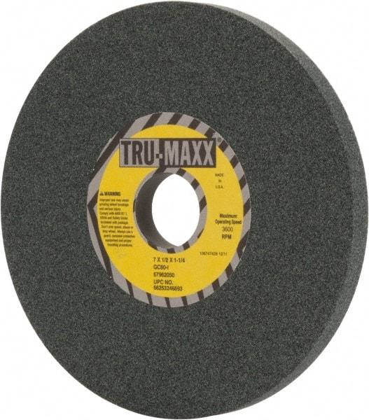 Tru-Maxx - 7" Diam x 1-1/4" Hole x 1/2" Thick, I Hardness, 80 Grit Surface Grinding Wheel - Silicon Carbide, Type 1, Medium Grade, 3,600 Max RPM, Vitrified Bond, No Recess - Apex Tool & Supply