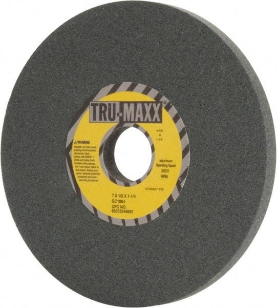 Tru-Maxx - 7" Diam x 1-1/4" Hole x 1/2" Thick, I Hardness, 100 Grit Surface Grinding Wheel - Silicon Carbide, Type 1, Fine Grade, 3,600 Max RPM, Vitrified Bond, No Recess - Apex Tool & Supply