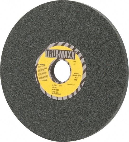 Tru-Maxx - 8" Diam x 1-1/4" Hole x 1/2" Thick, I Hardness, 80 Grit Surface Grinding Wheel - Silicon Carbide, Type 1, Medium Grade, 3,600 Max RPM, Vitrified Bond, No Recess - Apex Tool & Supply