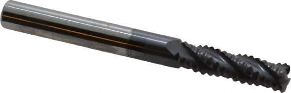ProMax - 1/4" Diam, Coarse Pitch, 3/4" LOC, 4 Flute Solid Carbide 0.04-0.05" Corner Radius Roughing End Mill - AlTiN Finish, 2-1/2" OAL, 1/4" Shank Diam, Single End, Centercutting, 30° Helix - Apex Tool & Supply
