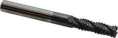 ProMax - 1/4" Diam, Coarse Pitch, 3/4" LOC, 4 Flute Solid Carbide 0.04-0.05" Corner Radius Roughing End Mill - AlTiN Finish, 2-1/2" OAL, 1/4" Shank Diam, Single End, Centercutting, 30° Helix - Apex Tool & Supply