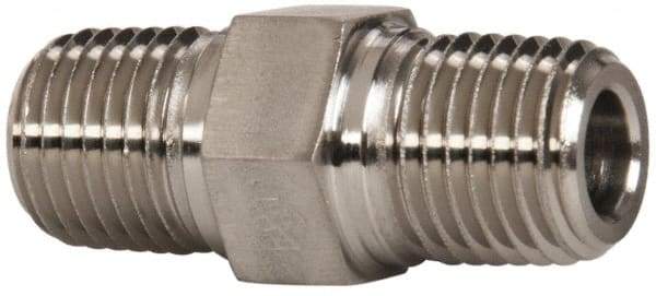 Parker - 1/4 Male Thread, Stainless Steel Industrial Pipe Hex Nipple - MNPTF, 7,200 psi - Apex Tool & Supply