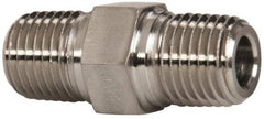 Parker - 1/4 Male Thread, Stainless Steel Industrial Pipe Hex Nipple - MNPTF, 7,200 psi - Apex Tool & Supply