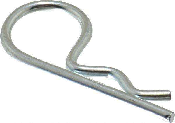 Made in USA - 3/8 to 7/16" Shaft Diam, 1-7/8" Long, 0.092" Wire Diam, Hair Pin Cotter - Grade 2 Spring Steel, Zinc-Plated Finish - Apex Tool & Supply