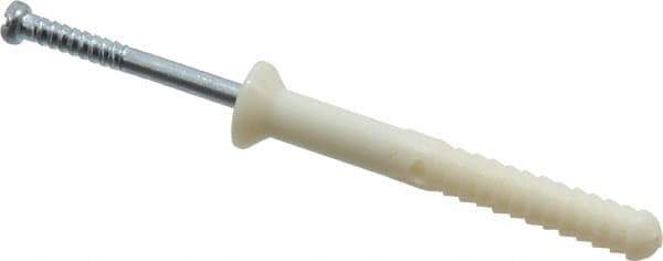 Powers Fasteners - 1/4" Diam, 1/4" Drill, 2" OAL, 1/2" Min Embedment Hammer Drive Concrete Anchor - Nylon (Body)/Steel (Drive Pin), Zinc-Plated Finish, Flat Head - Apex Tool & Supply