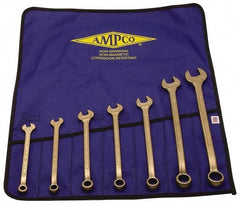 Ampco - 7 Piece, 3/8" to 7/8", 12 Point Combination Wrench Set - Inch Measurement Standard, Aluminum Bronze Finish, Comes in Roll-Up Pouch - Apex Tool & Supply