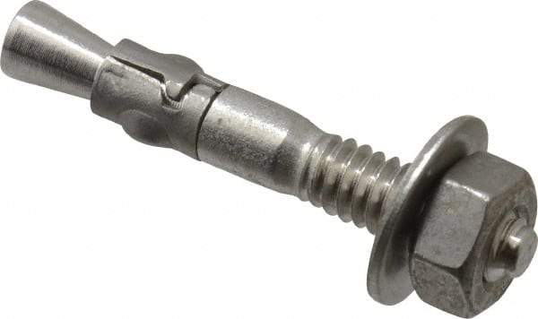 Powers Fasteners - 1/4" Diam, 1/4" Drill, 1-3/4" OAL, 7/8" Min Embedment Wedge Expansion Concrete Anchor - 304 Stainless Steel, Hex Nut Head, Hex Drive, 3/4" Thread Length - Apex Tool & Supply