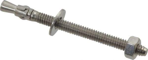 Powers Fasteners - 1/4" Diam, 1/4" Drill, 3-1/4" OAL, 1-1/4" Min Embedment Wedge Expansion Concrete Anchor - 304 Stainless Steel, Hex Nut Head, Hex Drive, 2-1/4" Thread Length - Apex Tool & Supply