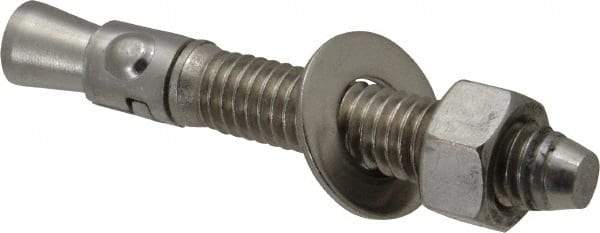 Powers Fasteners - 3/8" Diam, 3/8" Drill, 2-3/4" OAL, 1-1/4" Min Embedment Wedge Expansion Concrete Anchor - 304 Stainless Steel, Hex Nut Head, Hex Drive, 1-5/8" Thread Length - Apex Tool & Supply