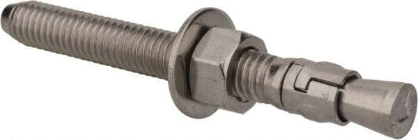Powers Fasteners - 3/8" Diam, 3/8" Drill, 3-1/2" OAL, 1-1/4" Min Embedment Wedge Expansion Concrete Anchor - 304 Stainless Steel, Hex Nut Head, Hex Drive, 2-3/8" Thread Length - Apex Tool & Supply