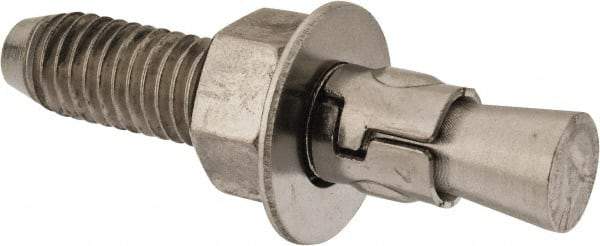 Powers Fasteners - 1/2" Diam, 1/2" Drill, 2-3/4" OAL, 2-1/4" Min Embedment Wedge Expansion Concrete Anchor - 304 Stainless Steel, Hex Nut Head, Hex Drive, 1-3/8" Thread Length - Apex Tool & Supply