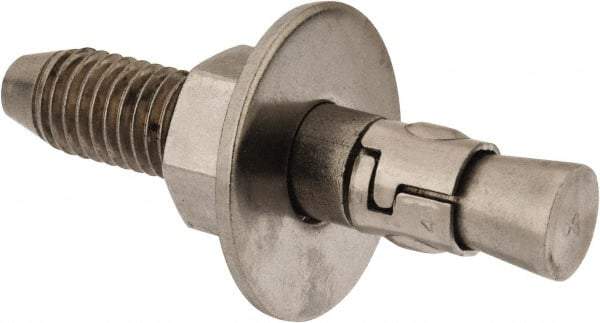 Powers Fasteners - 5/8" Diam, 5/8" Drill, 3-1/2" OAL, Wedge Expansion Concrete Anchor - 304 Stainless Steel, Hex Nut Head, Hex Drive, 2" Thread Length - Apex Tool & Supply