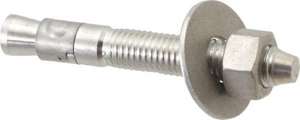 Powers Fasteners - 5/8" Diam, 5/8" Drill, 4-1/2" OAL, Wedge Expansion Concrete Anchor - 304 Stainless Steel, Hex Nut Head, Hex Drive, 3" Thread Length - Apex Tool & Supply