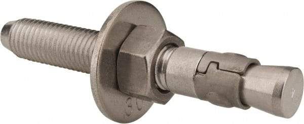 Powers Fasteners - 3/4" Diam, 3/4" Drill, 5-1/2" OAL, Wedge Expansion Concrete Anchor - 304 Stainless Steel, Hex Nut Head, Hex Drive, 3-5/8" Thread Length - Apex Tool & Supply
