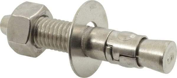 Powers Fasteners - 5/8" Diam, 5/8" Drill, 3-1/2" OAL, 1" Min Embedment Wedge Expansion Concrete Anchor - 316 Stainless Steel, Hex Nut Head, Hex Drive, 2" Thread Length - Apex Tool & Supply