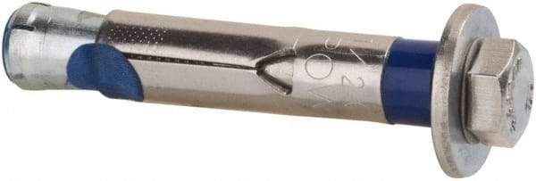 Powers Fasteners - 1/2" Diam, 1/2" Drill, 2-3/4" OAL, 2-1/2" Min Embedment Sleeve Concrete Anchor - 304 Stainless Steel, Hex Head, Hex Drive - Apex Tool & Supply
