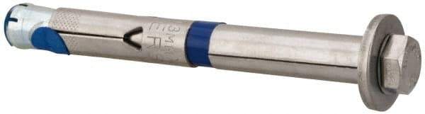 Powers Fasteners - 1/2" Diam, 1/2" Drill, 4-3/4" OAL, 2-1/2" Min Embedment Sleeve Concrete Anchor - 304 Stainless Steel, Hex Head, Hex Drive - Apex Tool & Supply