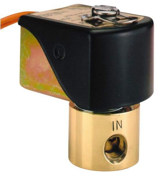 Parker - 1/4" Port, Two Way, Direct Acting, Brass Solenoid Valve - Normally Closed, 27 Max PSI, NBR Seal - Apex Tool & Supply