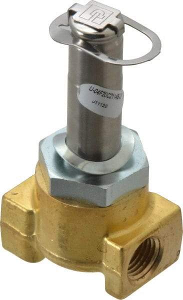 Parker - 1/4" Port, Two Way, Direct Acting, Brass Solenoid Valve - Normally Closed, 100 Max PSI, NBR Seal - Apex Tool & Supply