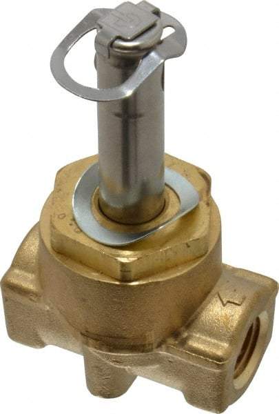 Parker - 1/4" Port, Two Way, Piloted Diaphragm, Brass Solenoid Valve - Normally Closed, 300 Max PSI, NBR Seal - Apex Tool & Supply