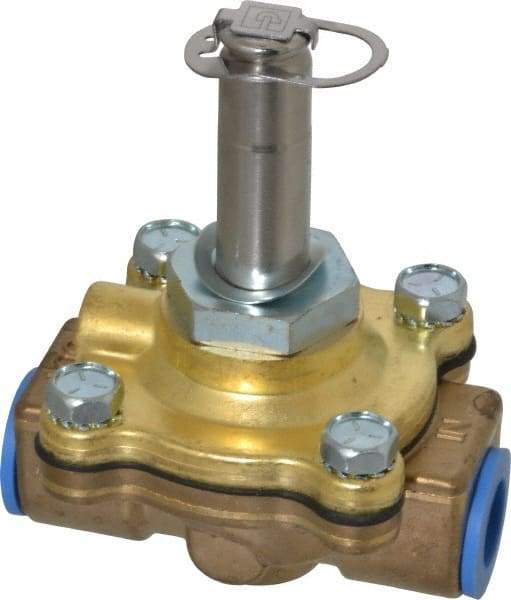 Parker - 3/8" Port, Two Way, Piloted Diaphragm, Brass Solenoid Valve - Normally Closed, 150 Max PSI, NBR Seal - Apex Tool & Supply