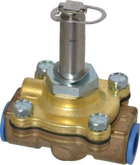 Parker - 3/8" Port, Two Way, Piloted Diaphragm, Brass Solenoid Valve - Normally Closed, 150 Max PSI, NBR Seal - Apex Tool & Supply