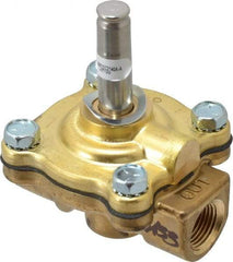 Parker - 3/8" Port, Two Way, Piloted Diaphragm, Brass Solenoid Valve - Normally Closed, 200 Max PSI, NBR Seal - Apex Tool & Supply
