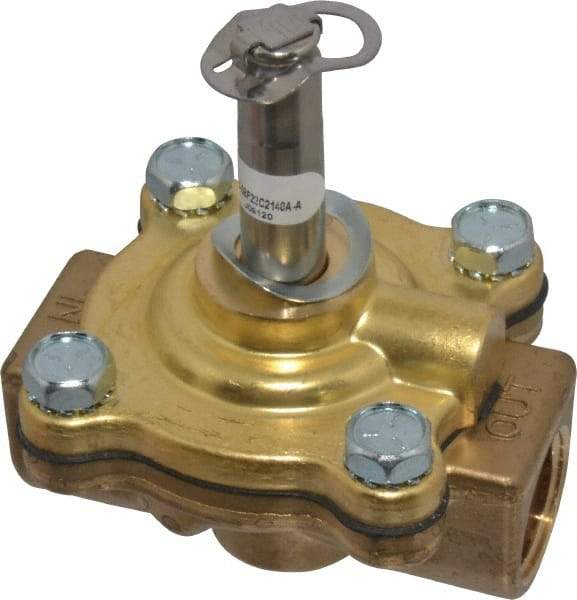 Parker - 1/2" Port, Two Way, Piloted Diaphragm, Brass Solenoid Valve - Normally Closed, 200 Max PSI, NBR Seal - Apex Tool & Supply