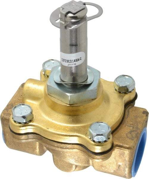 Parker - 3/4" Port, Two Way, Piloted Diaphragm, Brass Solenoid Valve - Normally Closed, 150 Max PSI, NBR Seal - Apex Tool & Supply